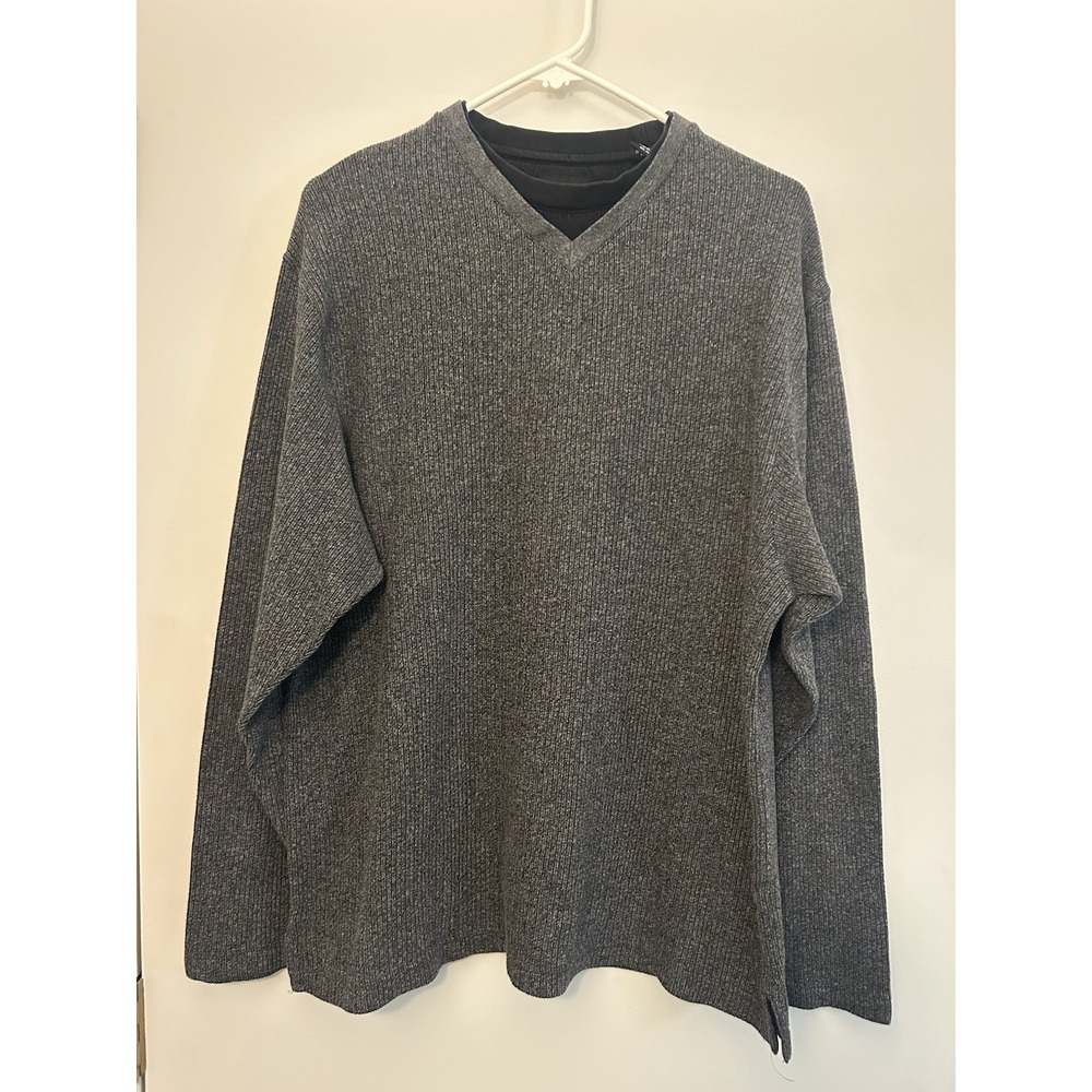 Haggar Gray Ribbed Long Sleeve Top Tee Shirt Cotton Pullover Mens L